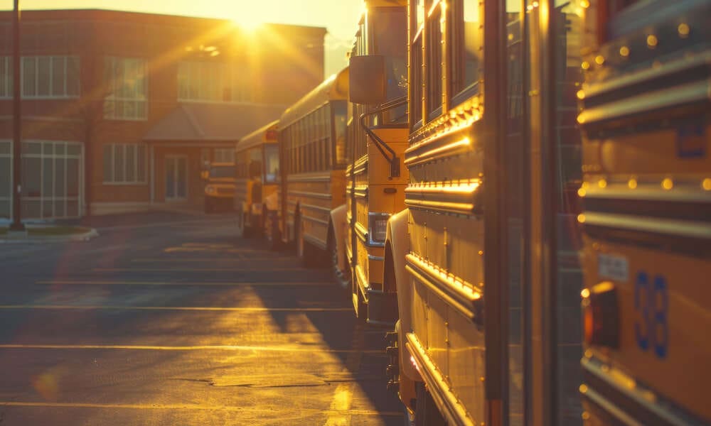 School Bus Fleet Insurance - Buses Golden Hour School Lot
